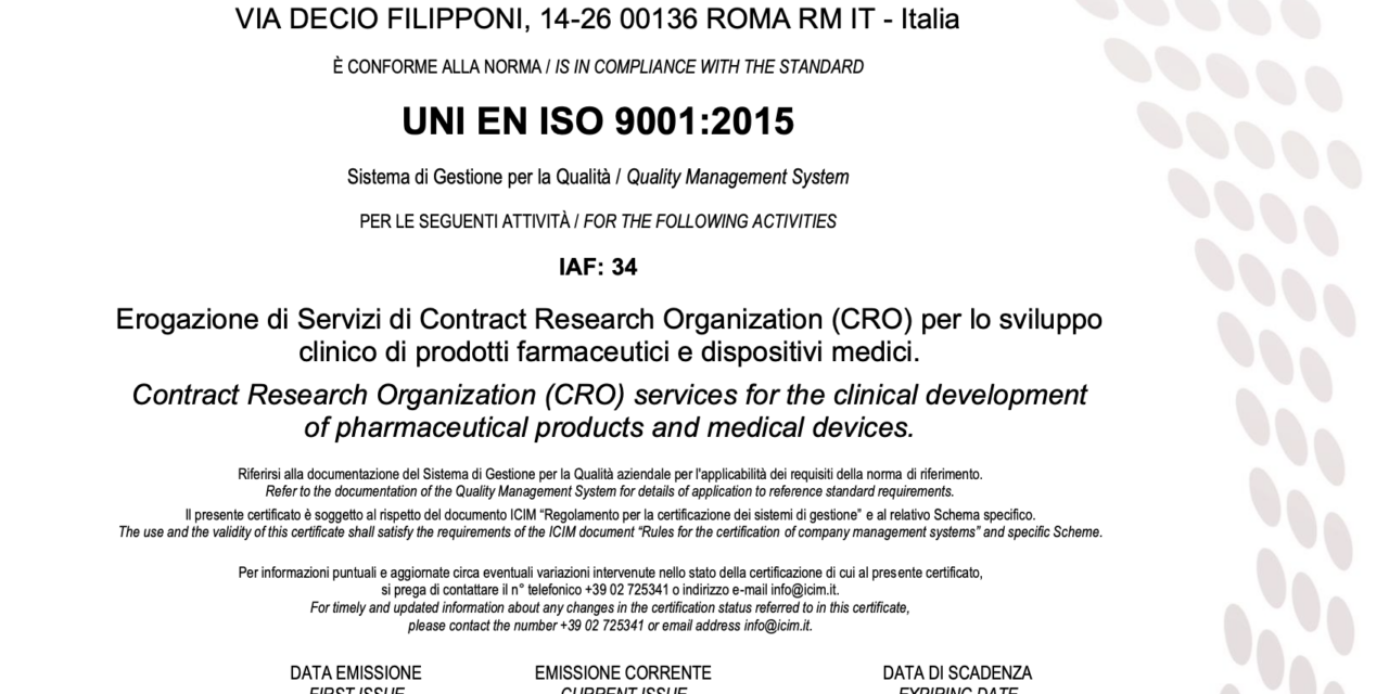 CROlife Achieves UNI EN ISO 9001:2015 Certification for Its Quality Management System